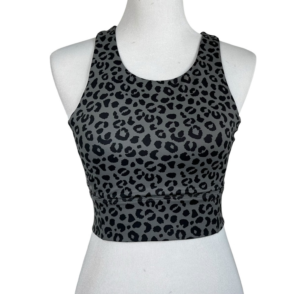 All Fenix Womens Animal Print Crop Top Size Large Black Gray Cutout Activewear
